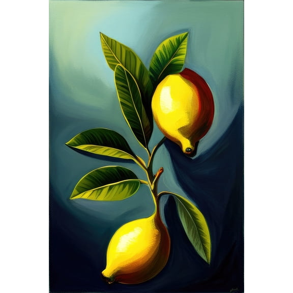 Two Lemons Digital Painting - 12" x 18" Art Print Wall Decor