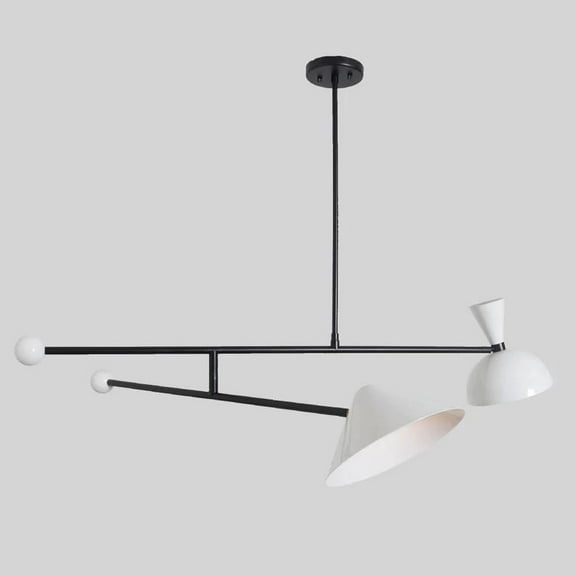 Two Light Brass Stilnovo Style Mid Century Modern Chandelier – Counter Balance Sputnik Pendant Light Fixture, Handcrafted Lighting for Dining Room, Living Room, and Kitchen