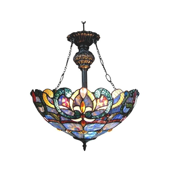Two Light Inverted Ceiling Pendant with Geometric Patterns, Multicolor