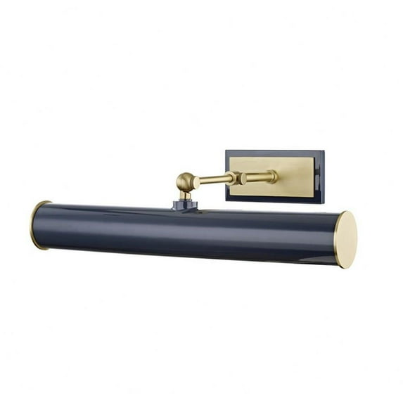 -Two Light Picture Light with Plug in Style-16.25 inches Wide By 4.75 inches High-Aged Brass Finish-Navy Shade Color Bailey Street Home