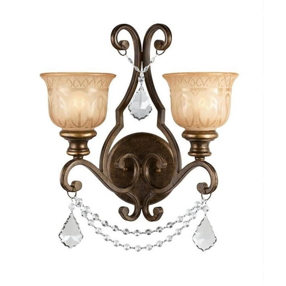 Two Light Wall Sconce-Bronze Umber Finish-Hand Cut Crystal Type-Clear Crystal Color Bailey Street Home 49-Bel-1628181