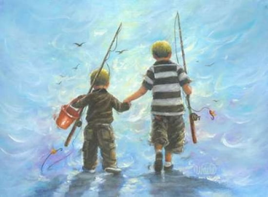 Two Little Boys Going Fishing Canvas Art - Vicki Wade (18 x 24)