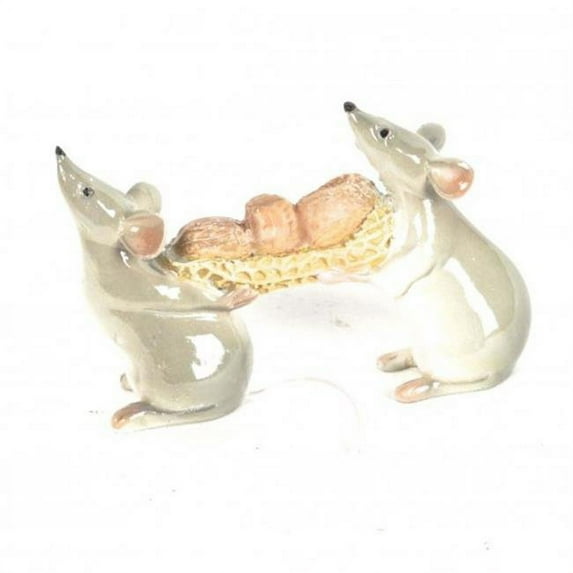 Two Little Mice Caring Grains In Peanut Shell Figurine