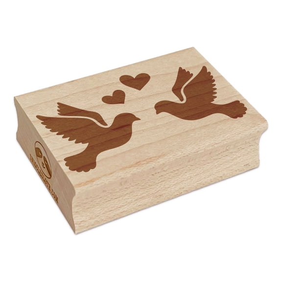 Two Love Doves Wedding Hearts Birds Rectangle Rubber Stamp Stamping Scrapbooking Crafting - Small 1.7in