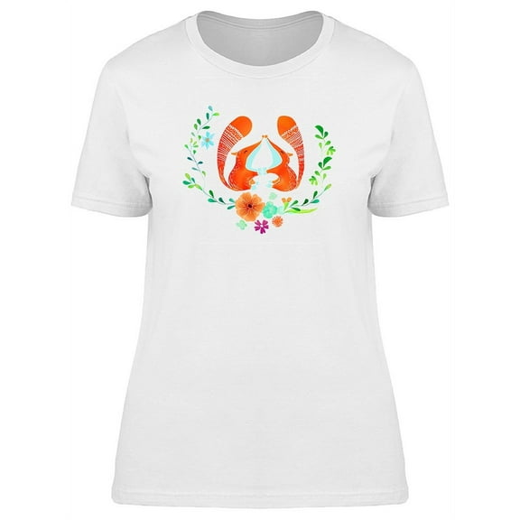 Two Lovely Foxes Watercolor T-Shirt Women -Image by Shutterstock, Female Small