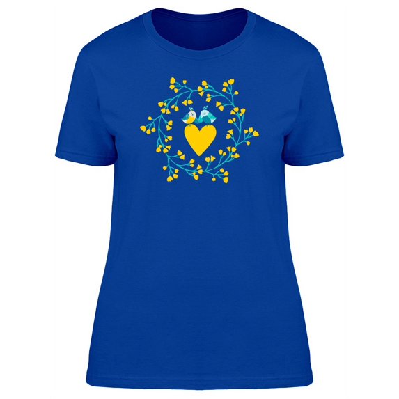 Two Lover Birds On Yellow Heart T-Shirt Women -Image by Shutterstock, Female Large