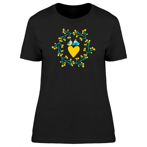 Two Lover Birds On Yellow Heart T-Shirt Women -Image by Shutterstock, Female XX-Large