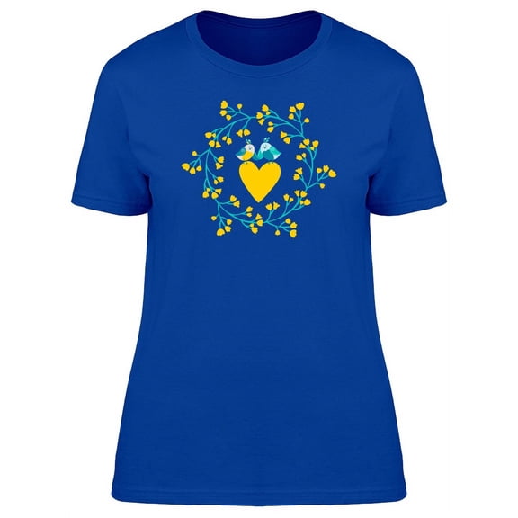 Two Lover Birds On Yellow Heart T-Shirt Women -Image by Shutterstock, Female x-Large
