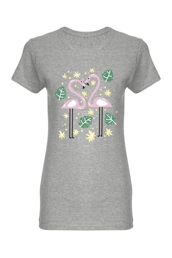 Two Lover Flamingos Graphic Shaped T-Shirt Women -Image by Shutterstock, Female Large