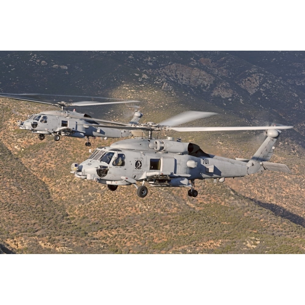 Two MH-60 helicopters of the U.S. Navy Blue Hawks squadron Poster Print ...