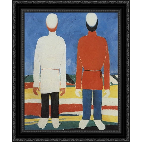 Two Male Figures 20x24 Black Ornate Wood Framed Canvas Art by Malevich, Kazimir
