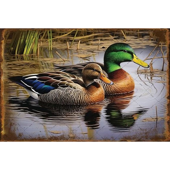 Two Mallard Ducks Swimming Metal Tin Signs Wild Birds Animal Tin Signs Ducks Tin Sign For Outdoor Indoor Lake Garden Country Bedroom Home 8x12 Inch