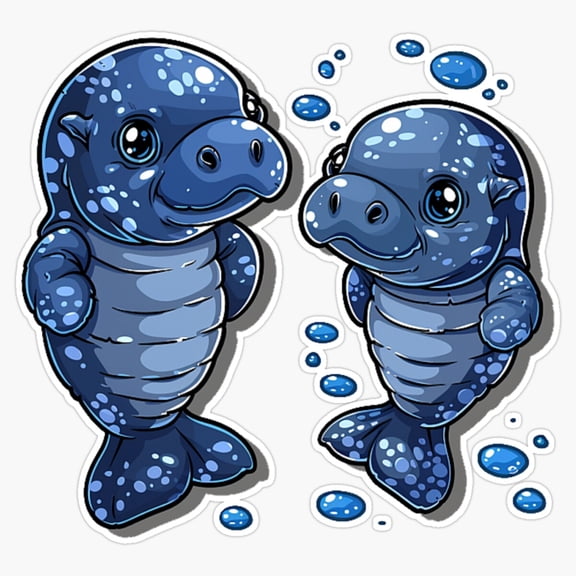 Two Manatees Cute Animals Gentle Sea Cows Sticker