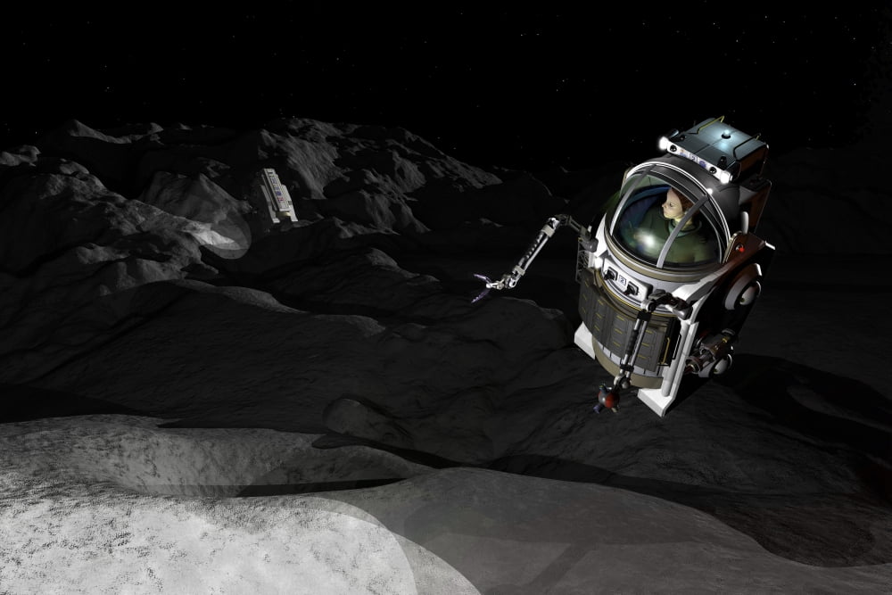 Two Manned Maneuvering Vehicles explore the airless microgravity environment of a small asteroid Canvas Art - Walter MyersStocktrek Images (35 x 24)