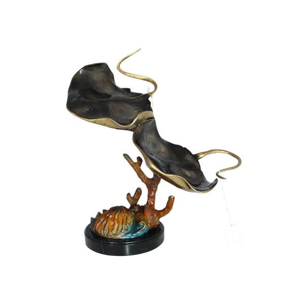 Nifao Two Manta Ray Raging Bronze Statue – Home Office Decor Sculpture, 17"L x 12"W x 22"H
