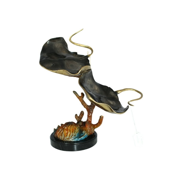 Two Manta Ray Raging Bronze Statue - Size: 17"L x 12"W x 22"H.