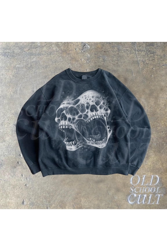 Two Melting Skulls Vintage 90s Style Sweatshirt, Retro Dark Art Skull Sweater, Gothic Biker Sweater, Rocker Skull Y2k 90s Unisex Hoodies
