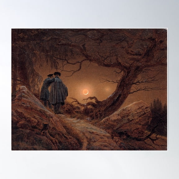 Two Men Contemplating The Moon - Caspar David Friedrich Poster Wall Art, Modern Wall Decor For Living Room Bedroom, 12x18 UNFRAMED