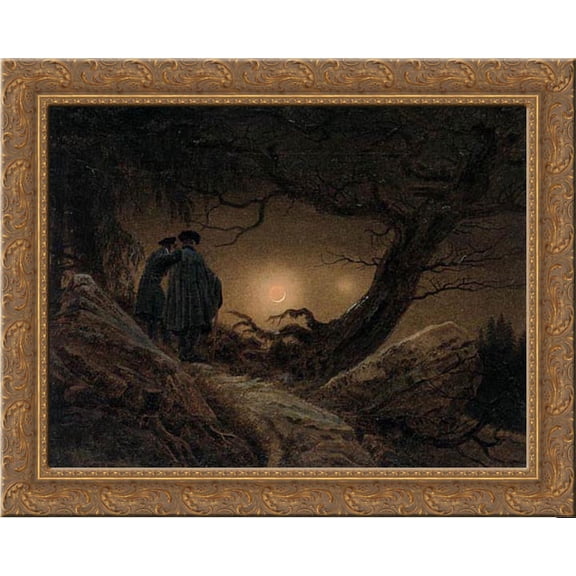 Two Men Contemplating the Moon 23x20 Gold Ornate Wood Framed Canvas Art by Friedrich, Casper David