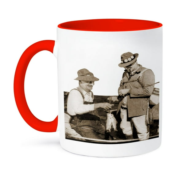 3dRose, Two Men Fishing, 11oz Two-Tone Red Mug
