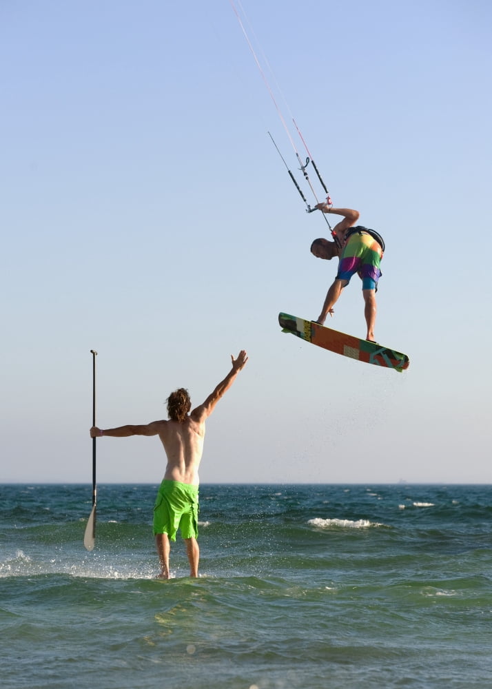 Two Men Off Valdevaqueros Beach Parasailing And Surfing Tarifa Cadiz Andalusia Spain Canvas Art - Ben Welsh Design Pics (26 x 36)