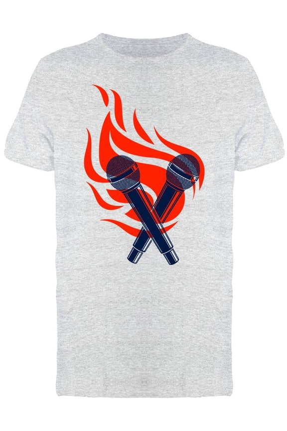 Two Microphones Fire T-Shirt Men -Image by Shutterstock, Male Large