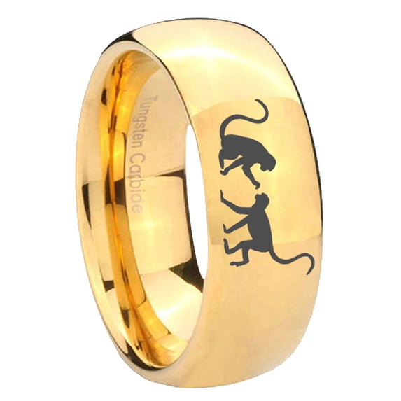 Two Monkey 8MM Dome Gold Plated Tungsten Men Ring
