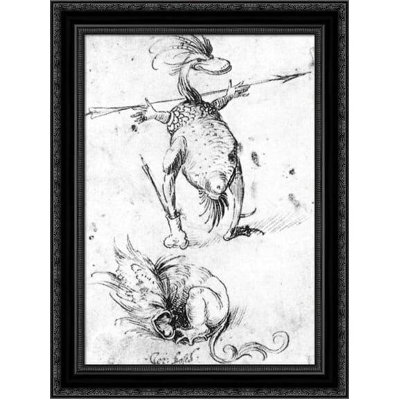 Two Monsters 20x24 Black Ornate Wood Framed Canvas Art by Bosch, Hieronymus