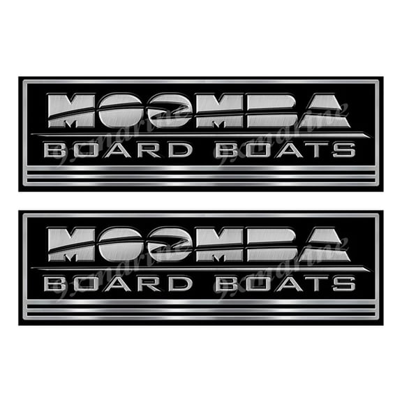 Two Moomba Custom Stickers - 10 inch long set. Remastered Name Plate