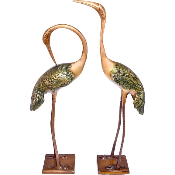 Two Moustaches Brass Love Cranes Pair Showpiece, Multi-Colour, 8.5 x 3.5 x 20-Inch