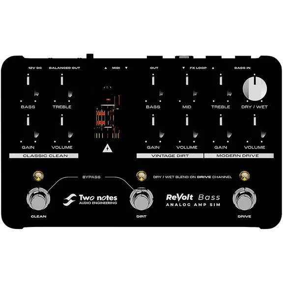 Two notes Audio Engineering ReVolt Bass 3-Channel All-Analog Bass Simulator & DI Pedal - Black