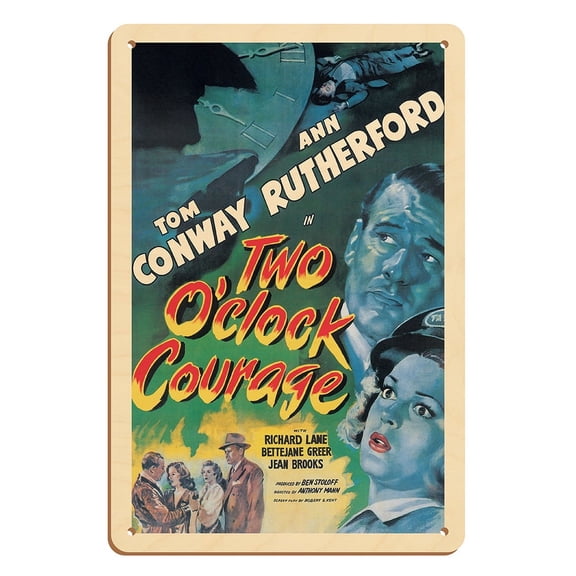 Two O’clock Courage - Starring Tom Conway Ann Rutherford - Vintage Film Noir Movie Poster c.1945 - 8 x 12 inch Vintage Wood Art Sign
