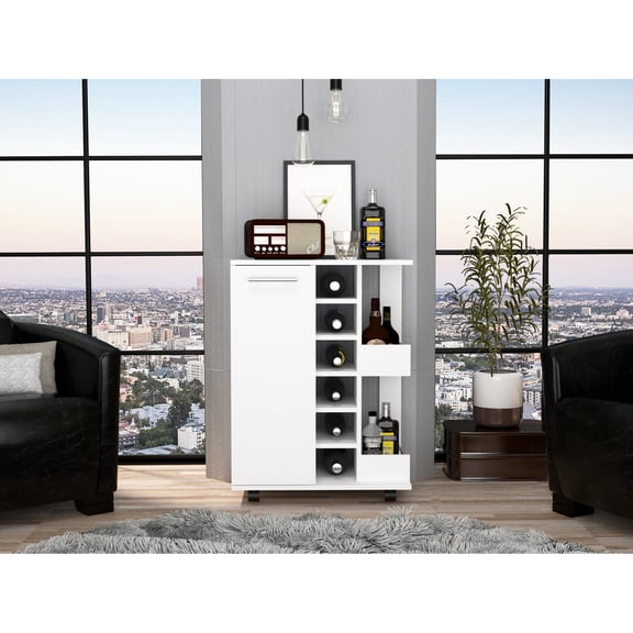 Six Built - in Wine Rack Bar Cart / Ideal for Parties / Easy Mobility with Locking Casters