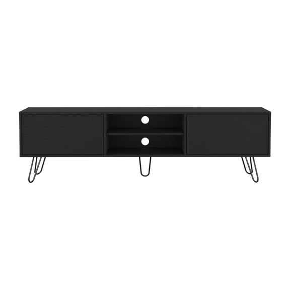 Two Open Shelves & Generous Storage - Black TV Stand for 50 - 59 Inch TVs in Living Room