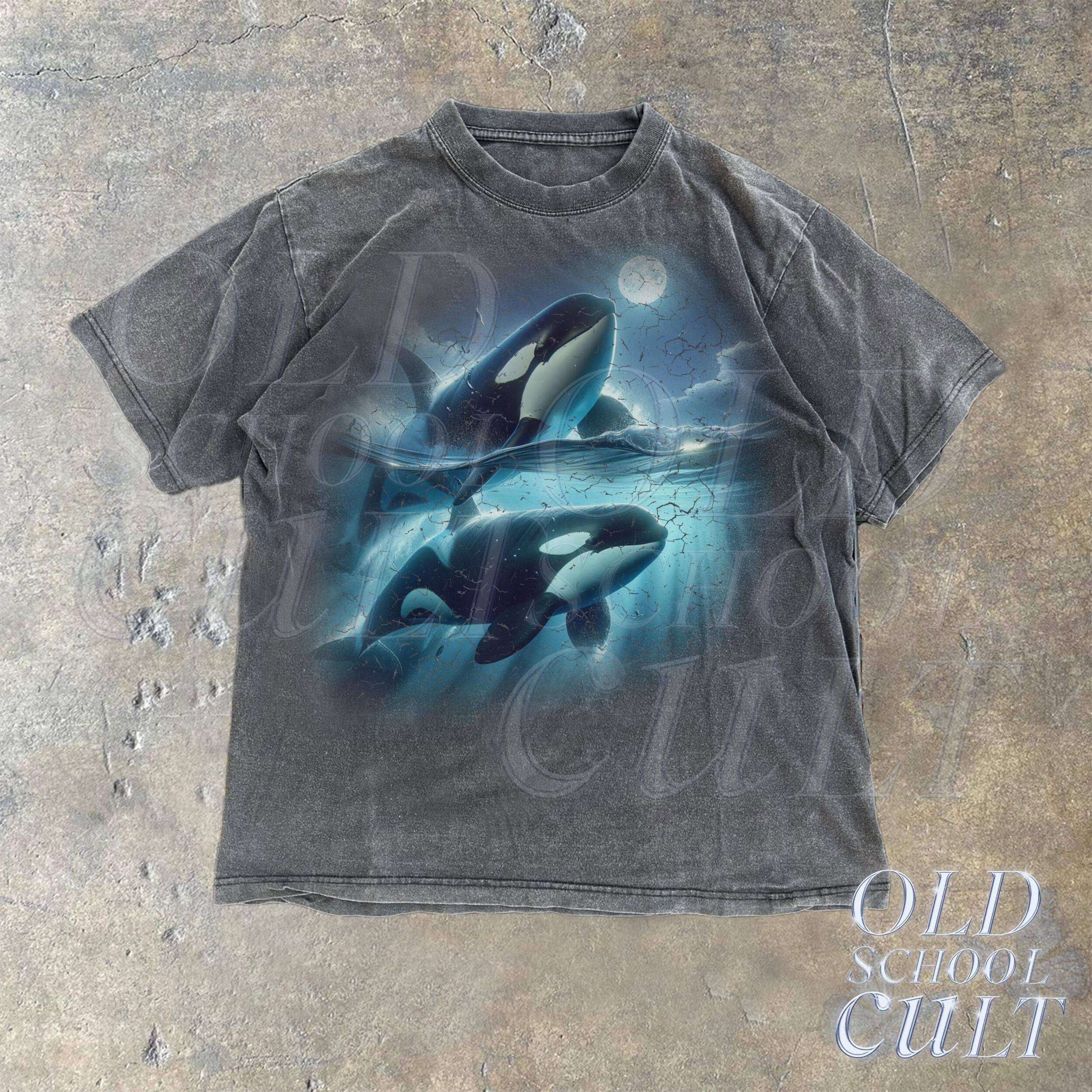 Two Orca Moon Graphic T-shirts, Ocean Mystical Orca Tshirt, Orca Lovers ...