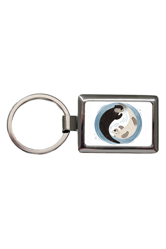 Two Otters Yin Yang Cute Metal Rectangle Keychain