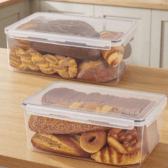 Two-Pack Large Bread Box for Kitchen Countertop, Airtight Plastic Bread Storage Container for Homemade Bread and Bakery Loaf, 11-Liter Capacity, 14.6 by 10 by 5.9-Inches