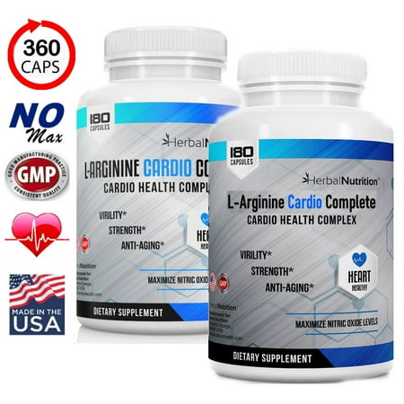 Two Pack - Nitrate Oxide Booster L-Arginine Cardio Complete 1500mg Cardio Support Blend & Nitric Oxide Booster Two 180 Count Bottles