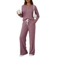 thumbnail image 1 of Two Pack Pajama Sets for Women,Long Sleeve Top With Jogger Pants Lounge Set Sleepwear with Pockets, 1 of 5