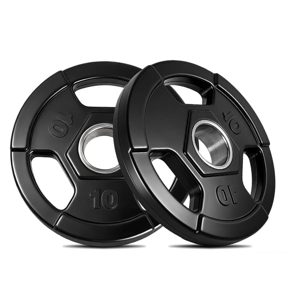 Two-Pack Weight Plates for Barbell, 2-Inch Rubber Encased Iron Bumper Plates, Low Noise and Floor Protection, Fits Most Global Bars, Ideal for Home Gym Strength Training, Muscle Toning