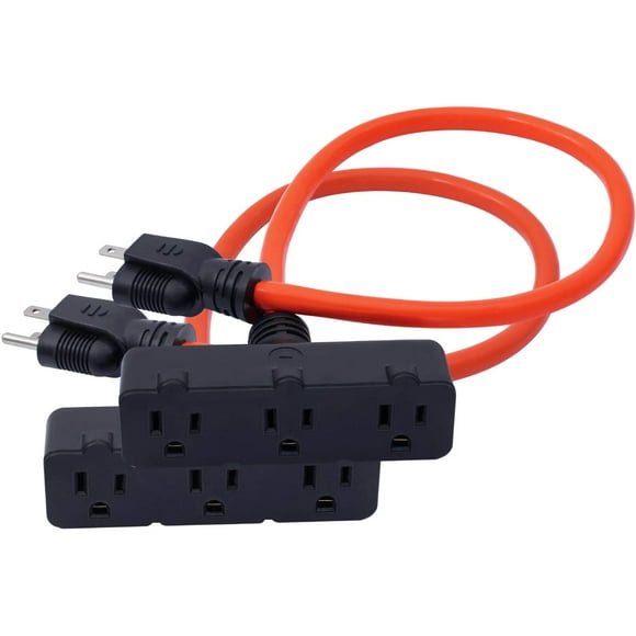 Two Pack of 2 ft. Indoor and Outdoor Triple Outlet Cord Adapter