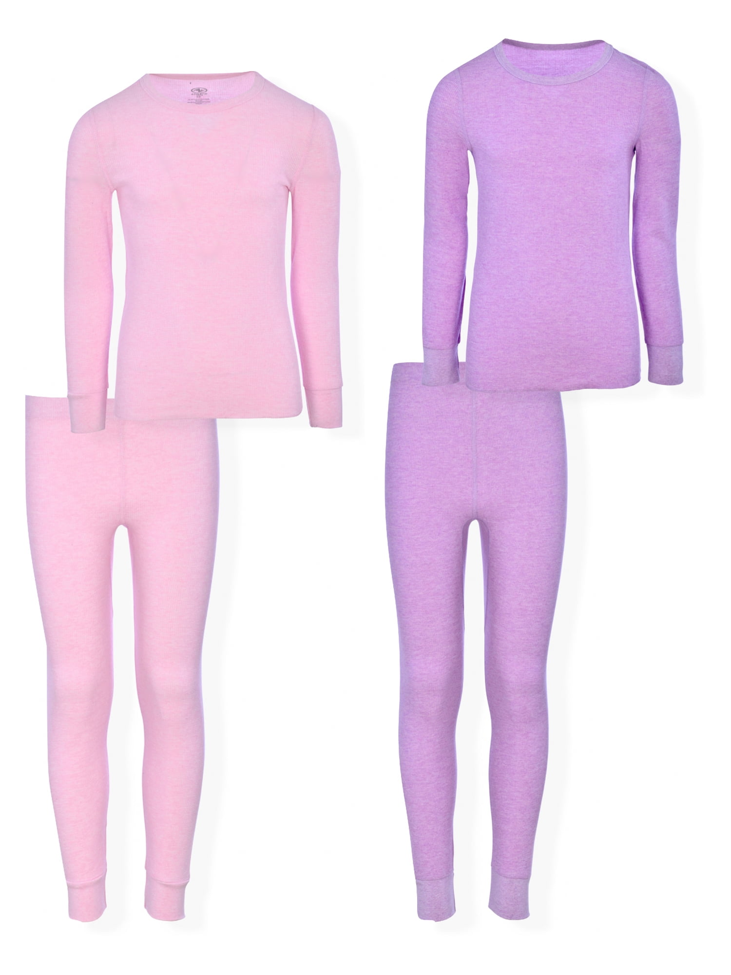 Two Pack of Athletic Works Girls Super Soft Long Sleeve Top and Pant  Thermal Underwear Set