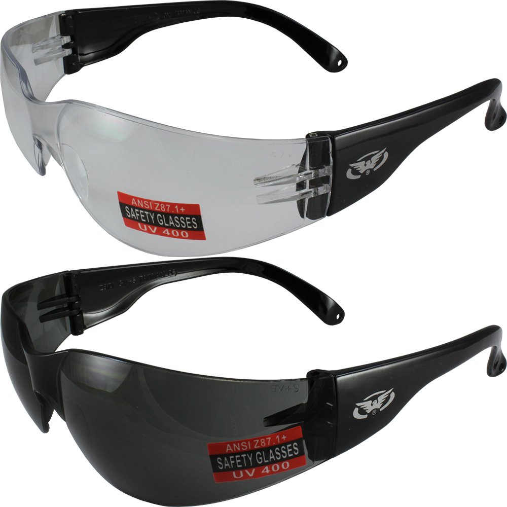 Two Pairs of Global Vision Rider Safety Motorcycle Riding Sunglasses Black Frames One Pair Clear Lens and One Pair Smoke Lens with Microfiber Bags ANSI Z87.1 - image 1 of 4