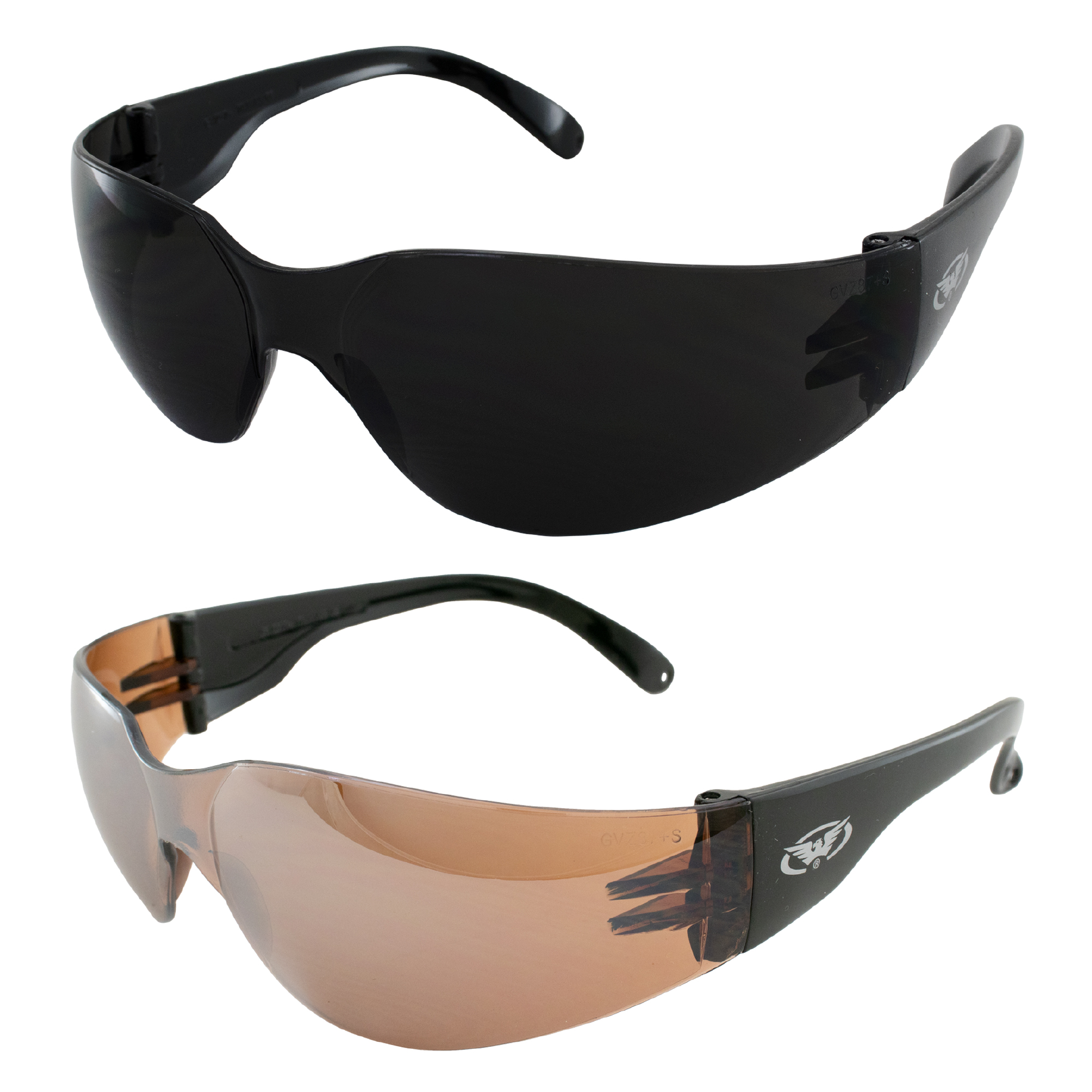 Two Pairs of Global Vision Rider Safety Motorcycle Riding Sunglasses Black Frames One Pair Super Dark Lens and One Pair Driving Mirror Lens ANSI Z87.1 - image 1 of 3