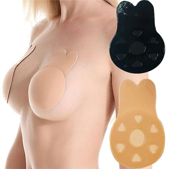 Two Pairs Invisible Sticky Bra, Rabbit Ear Reusable Silicone Bust Reusable Lift up Covers, Strapless Backless Bra