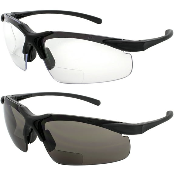 Two Pairs of Apex 2.0 Bifocal Safety Glasses, One Pair with Clear Lenses and One with Smoked