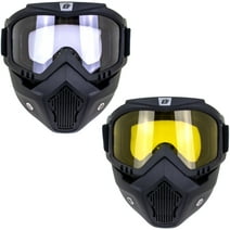 Two Pairs of Birdz Eyewear Skylark Motorcycle Goggles Removable Face Mask Black Frames One Pair Clear Lens One Pair Yellow Lens