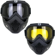 Two Pairs of Birdz Eyewear Skylark Motorcycle Goggles Removable Face Mask Black Frames One Pair Smoke Lens One Pair Yellow Lens