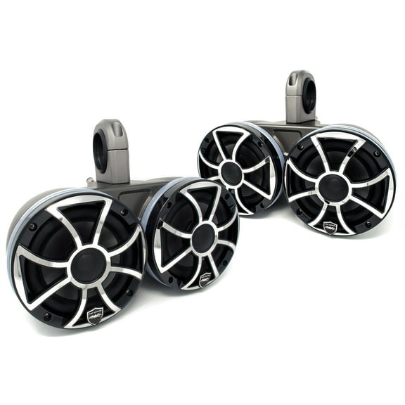 Two Pairs of Wet Sounds REVO6-XSB-SS Black 6.5" LED Speakers in KMTED Black Enclosures with RGB LED Rings