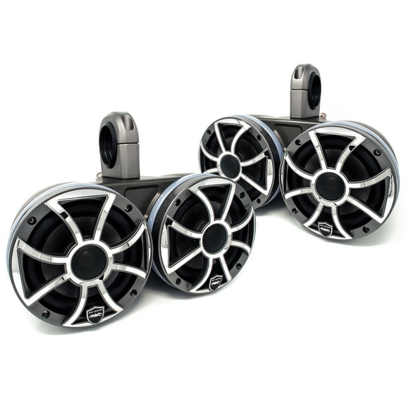 Two Pairs of Wet Sounds REVO6-XSG-SS Gunmetal 6.5" LED Speakers in KMTED Black Enclosures with RGB LED Rings